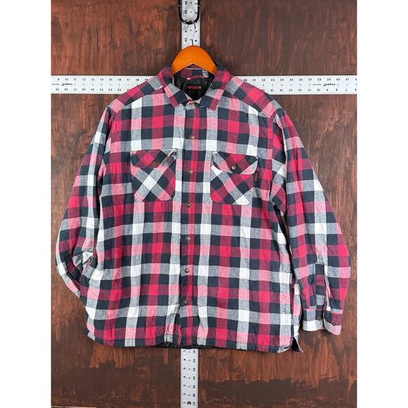 Wolverine Plaid Flannel Button Up Jacket Quilt Interior Shacket Pink Red Mens XL - Picture 2 of 10